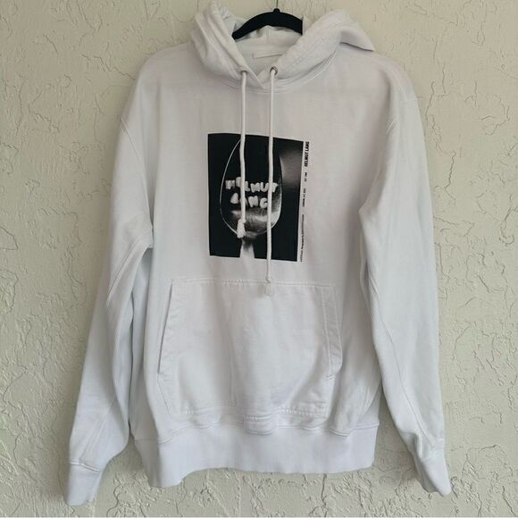 HELMUT LANG Hooded Sweatshirt Mens Size XL Graphic Pockets Designer - Picture 2 of 12